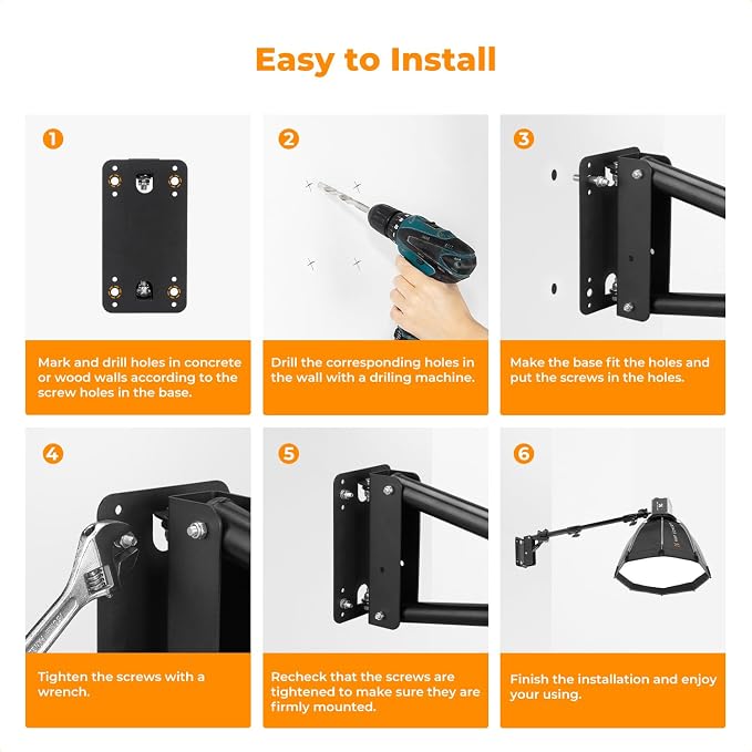K&F CONCEPT Wall Mount Boom Arm 39.4"- Rotating Triangle Stand for Ring Light, Softbox, Reflector - Support 180°Flexible Rotation, 20-39in Adjustable Length, 20lbs Heavy Duty with 1/4''&3/8'' Mount