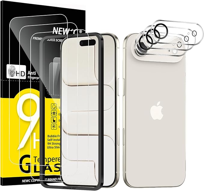 NEW'C 3x Screen Protector for iPhone Air (6.5 inches)+ 3x Camera Lens Protector, Sensor Protection, Case Friendly Tempered Glass Film, Ultra Resistant, Easy installation tool include