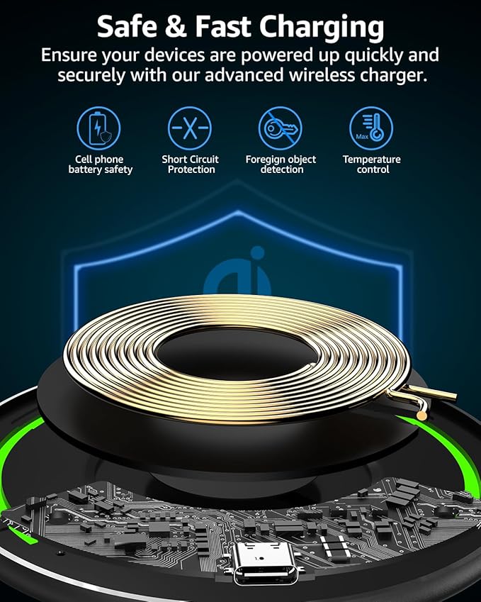 TOZO W1 New Anti-Slip Aircraft-Grade Aluminum Wireless Charger 15W Max Fast Wireless Charging Pad Compatible with iPhone 17/17 Pro/17 Pro Max/Air/16/15/14/SE Series, Samsung Galaxy S25/S24/S23, Black