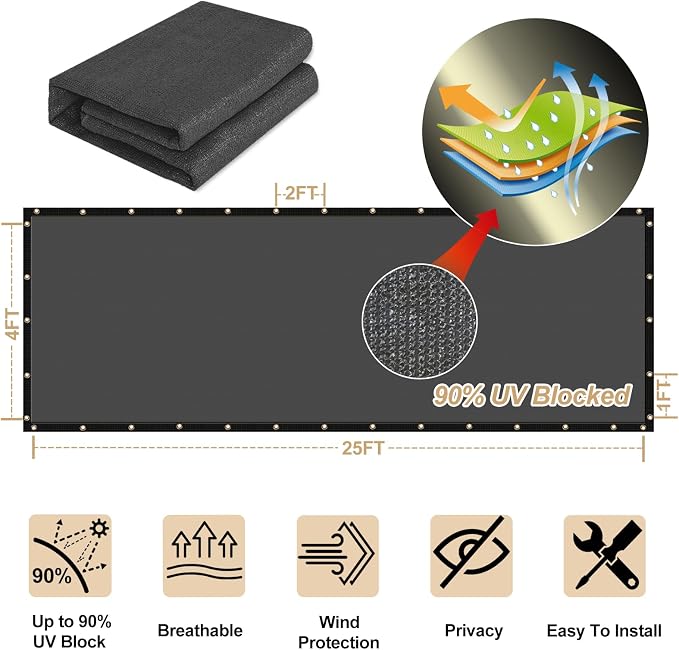 UPGRADE Privacy Fence Screen 6'x35' Dark Grey Outdoor 90% Visibility Blockage 170 GSM Mesh Shade Cover Panels for Backyard,Balcony,Home Decoration with Zip Ties,Customized Avaliable