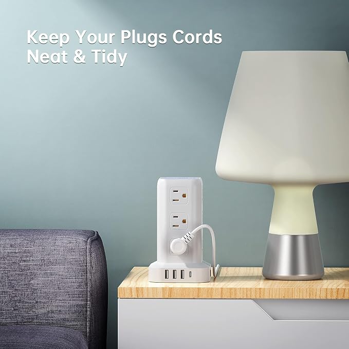 Tower Surge Protector Power Strip with USB 12 Outlets with 4 USB Ports (1 USB C), 10FT Extension Cord Multi Plug Outlet Extender Overload Protection for Home Office