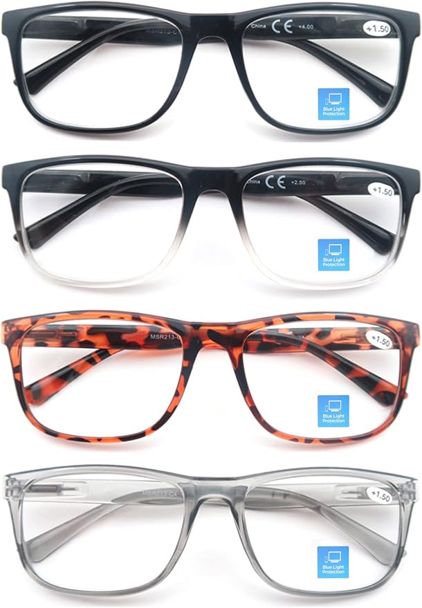 Blue Light Blocking Reading Glasses Men Large Wide Oversized Square Computer Readers Glasses for Big Head/Large Face