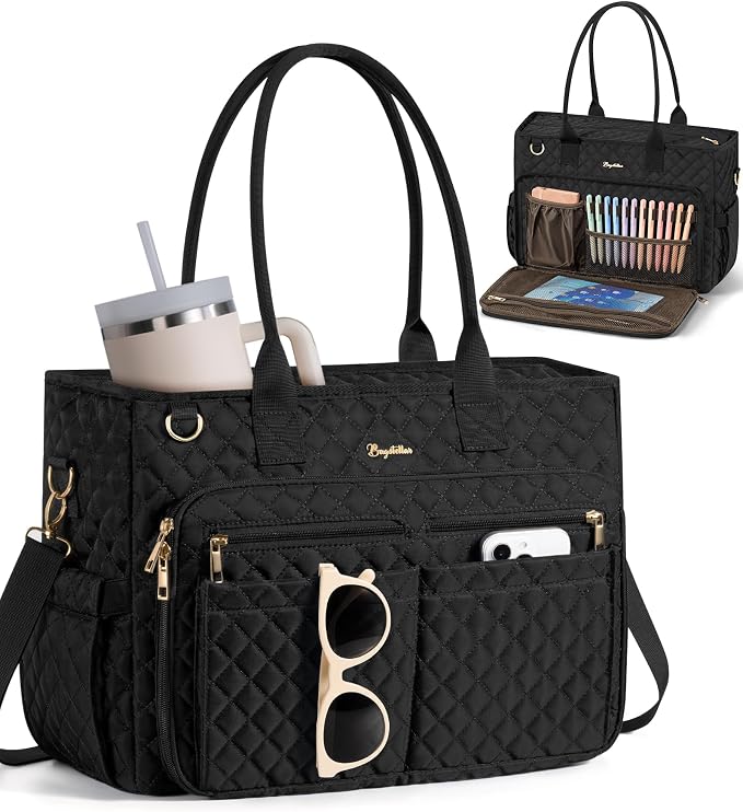 Bagstellar Teacher Bags for Women, 15.6 inch Laptop Work Tote Bag Quilted Nurse Bible Computer Shoulder Bag for School Travel | Dream Tote Work Bag