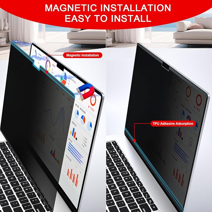 Magnetic Privacy Screen for Macbook Pro 16 Inch (2021-2026, M1, M2, M3, M4, M5), Removable Macbook Laptop Privacy Screen Protector, Anti Blue Light Glare Filter for Mac Pro 16.2" Laptop Computer