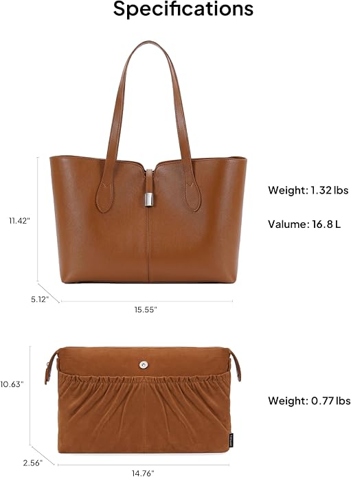 TOPEAST Laptop Tote Bag for Women with Removable Laptop Sleeve Lightweight 15.6" Work Shoulder Bag Leather Computer Handbag