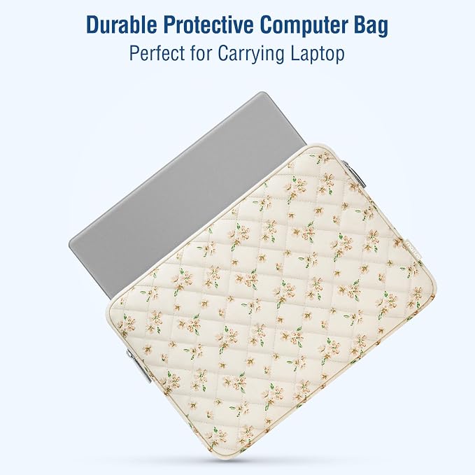 MOSISO 13-14 inch Laptop Case, 13.3 inch Puffy Laptop Sleeve Compatible with MacBook Air 13.6 M4 M3 M2 M1/Pro 13/Pro 14, HP Dell ASUS Lenovo, Square Quilted Carrying Case Computer Bag, Idyllic Floral