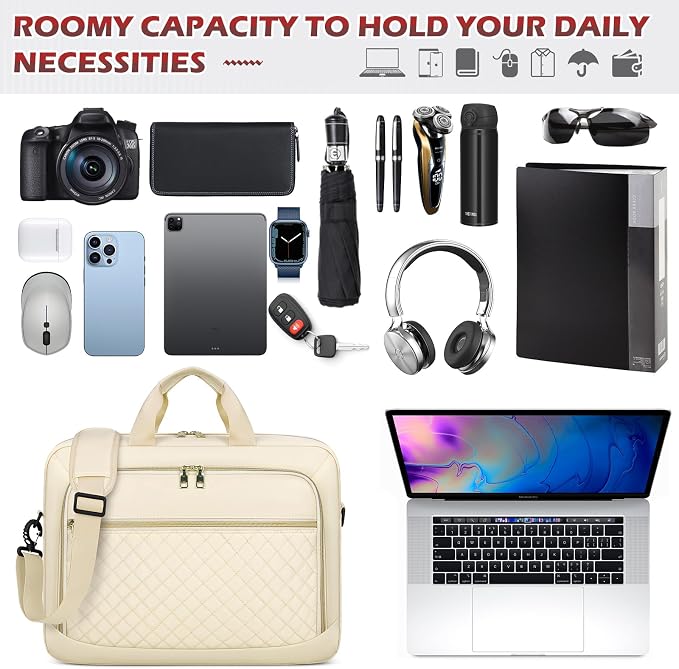 NEWHEY Laptop Bag 17.3 Inch Laptop Briefcase for Women Men Waterproof Shoulder Messenger Bag Large Computer Bag for Business Office Work College, Beige