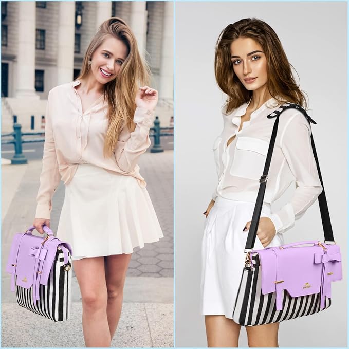MATEIN 17 inch laptop bag for women, Large Computer Sleeve Case Briefcase with RFID Pocket & Bow, Cute Lightweight Messenger Carrying Shoulder Tote Office Bag for Nurse Teacher College Work, Purple