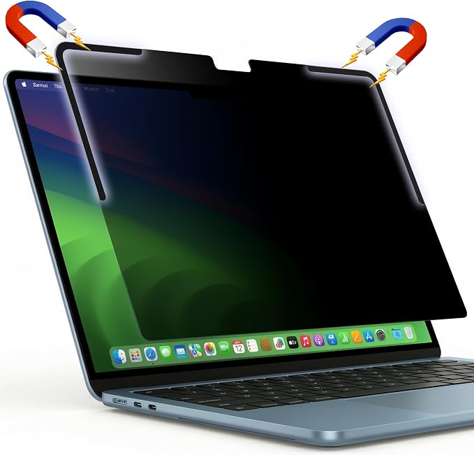 Removable Magnetic Privacy Screen Filter for MacBook Air 13.6 Inch (M2/M3/M4/M5, 2022-2026), L-Shaped Strips for Secure Attachment, Anti-Glare & Blue Light Blocking