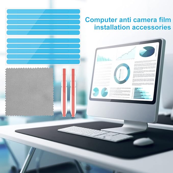12pcs Privacy Screen Adhesive Strips and 2pcs Plastic Slide Mount Tabs for Computer Monitors with Microfiber Cloth for Easily Installing Laptop Privacy Screen Protector - Replacement Kits