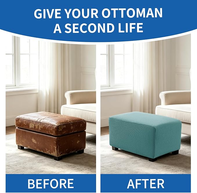 Ottoman Covers Ottoman Slipcovers Folding Storage Stool Washable Furniture Protector,Elastic Foot Stool Foot Rest Protector for Living Room Bedroom,X-Large,Light Blue
