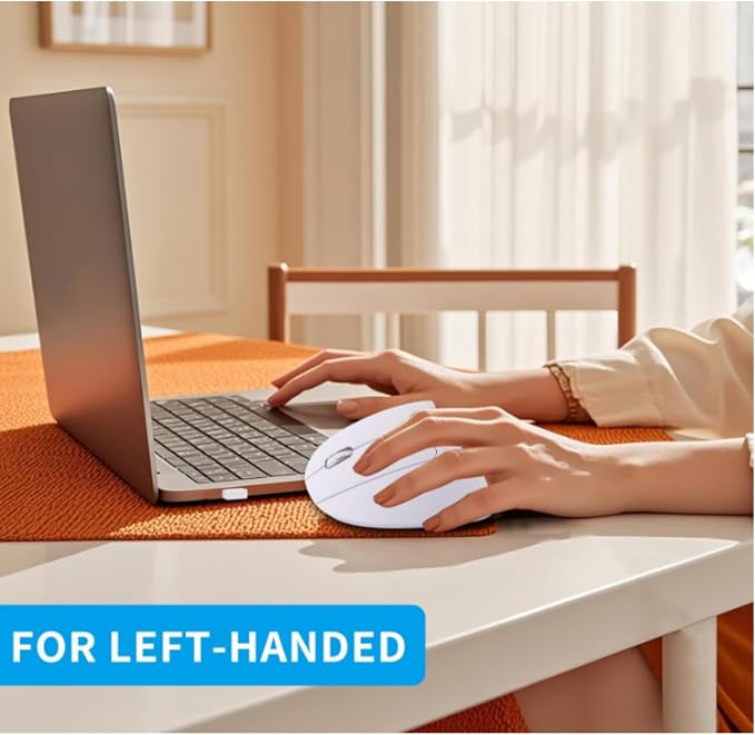Left Handed Mouse, Ergonomic 2.4GHz Vertical Optical Wireless Mouse with USB Receiver DPI (800/1200/1600) for PC Computer Laptop Macbooks,Cordless Mice Specially for Lefty Left-handers(White)