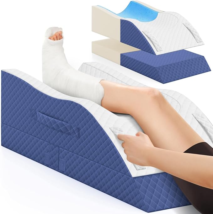 TranquilRelax Elevation Pillows for Leg After Surgery, Memory Foam Adjustable Leg Wedge Pillow for Injury or Rest, Ankle Pillow for Sleeping Blood Circulation Blue