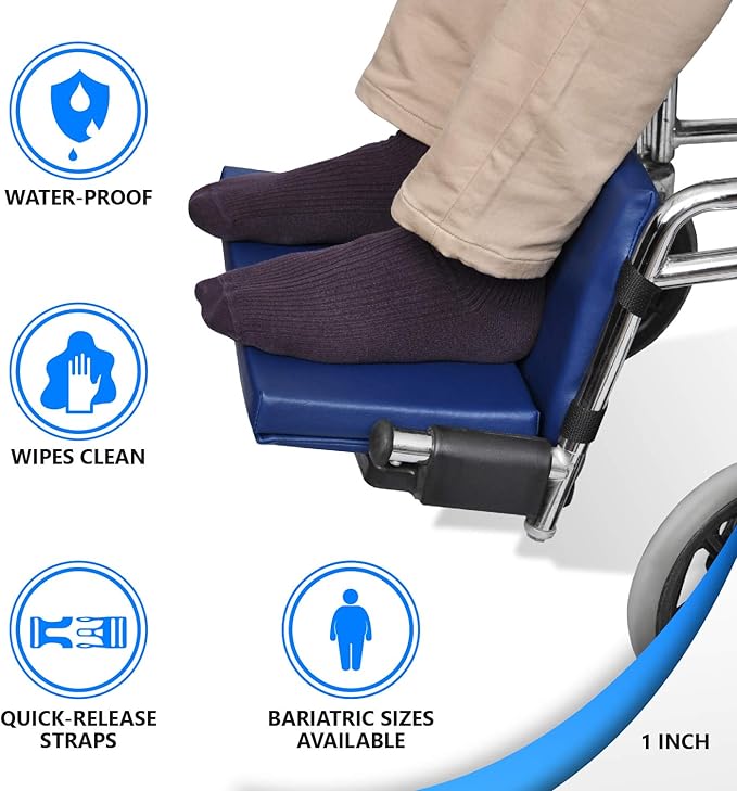 NYOrtho Wheelchair Foot-Rest Extender Elevating Pad - Leg Cushion Protector + Carrying Bag | Secures Easily with Quick-Release Strap Seat Widths 22" - 24" + Carrying Bag, 1" Foot Platform