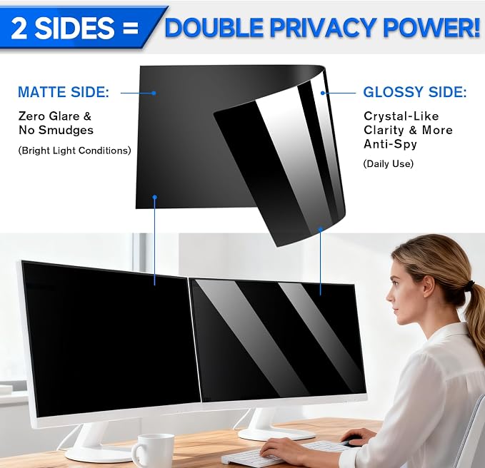 [2-Pack] Privacy Screen For Computer Monitor, 24-Inch 16:10 Aspect Ratio; Anti Spy/Bule Light/Glare And Eye Protection, 2 Install Ways Removable For Office, Airport, Cafe And Other Public Area; Diagonal 24 Inches, Width 20.35 Inches, Height 12.72 Inches
