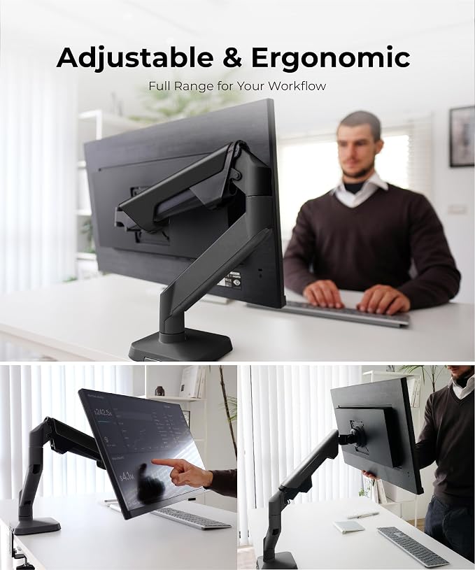 Modernsolid Heavy Duty Monitor Arm Desk Mount for 34-49 Inch Ultrawide Curved Monitors, Supports 14-38 lbs, Gas Spring Ergonomic Full Motion with Cable Management, Red Dot Design Awarded, Black