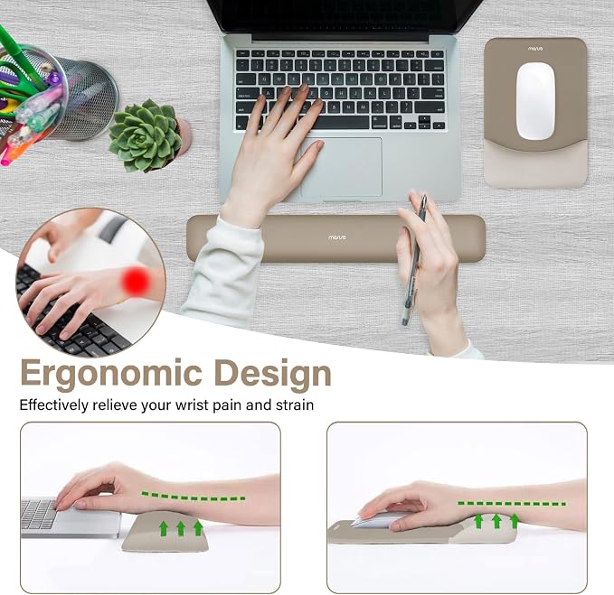 MOSISO Wrist Rest Support for Mouse Pad&Keyboard Set, Rectangular Ergonomic Mousepad Non-Slip Base Home/Office Pain Relief&Easy Typing Pad with Neoprene Cloth&Raised Silicone Lining, Bronze Brown