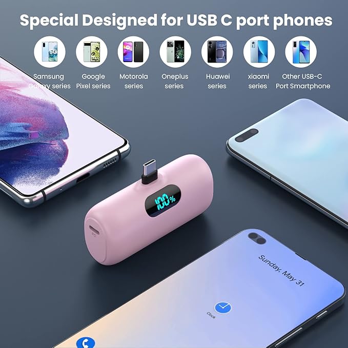 [2 Pack]Portable Charger Power Bank for iPhone 17/16/15,Mini USB C Portable Power Bank 5000mAh Fast Charging Battery Pack Travel Essentials for iPhone 15/16/17 Plus/17 Pro/17 Pro Max,Samsung Android