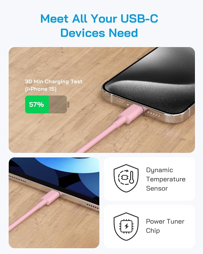 AISNI iPhone 17/16/15 Charger Fast Charging 3 Pack USBC Charger Block with 6 FT Type C Charger Fast Charging Cord Compatible with iPhone 17/17 Plus/17/16/15 Pro Max/16/16 Plus/15/iPad Pro-Pink