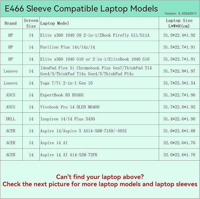 Smatree Elite Laptop Sleeve for 14 inch HP Pavilion/ZBook Firefly/Elite/EliteBook, Lenovo ThinkPad/IdeaPad/Yoga, ASUS ExpertBook/Vivobook, DELL Inspiron, Acer, Protective Laptop Case with Pocket(E466)