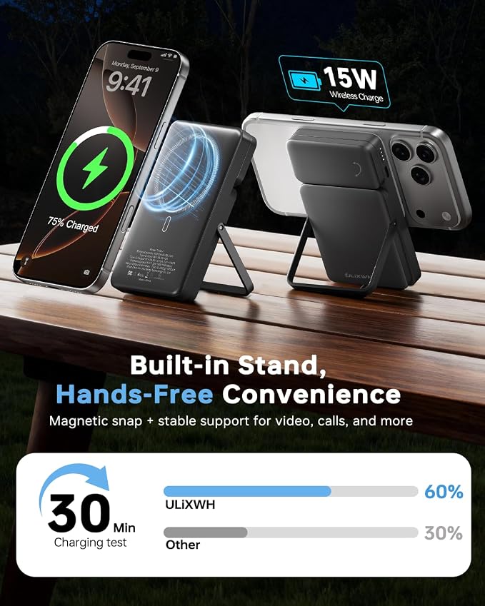 ULiXWH Trigo-1 for MagSafe Power Bank with Stand, 3-in-1 10000mAh Magnetic Portable Charger for iPhone & Apple Watch, Fast Charging Wireless Battery Packfor iPhone 17 Pro Max Air 16 15 14 13 12