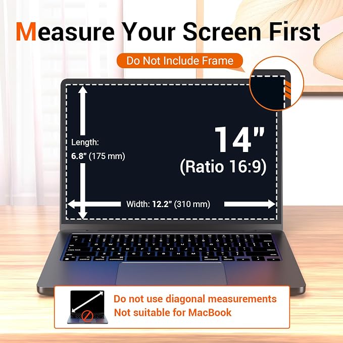 Laptop Privacy Screen 14 inch 16:9, Laptop Screen Privacy Shield Anti Glare Blue Light, Removable 14" Computer Screen Shield Protector Compatible with Dell Lenovo Hp Acer Asus Thinkpad Envy Xps