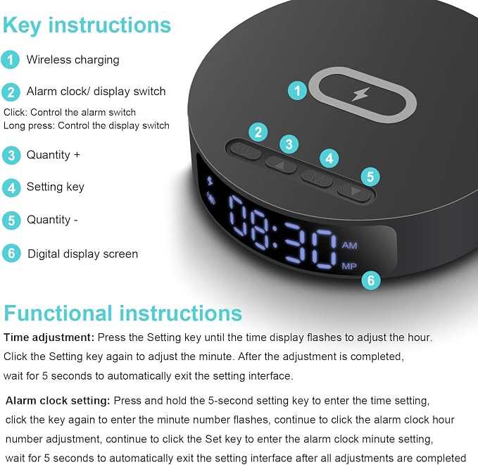 Fast Wireless Charger with Alarm Clock,20W Max Wireless Charging Pad Compatible with iPhone 17/17 Pro/16/15/14/13/12/SE;Wireless Charge Mat for Samsung Galaxy S25/S24/Note,Pixel/LG (Black pad)