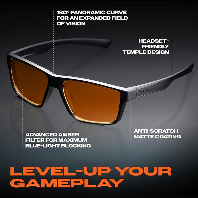 Titan Gaming Glasses, Blue Light Blocking, Night Driving Glasses for Men, Computer Protection, Gift for Gamers