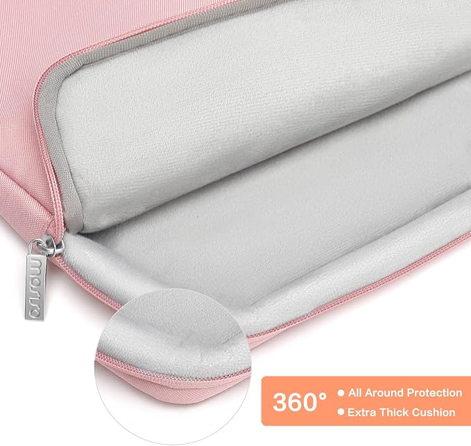 MOSISO 360 Protective Laptop Sleeve 16 inch, 15-15.6 inch Laptop Case, Compatible with MacBook Air 15 inch M4 M3 M2/Pro 16 inch M4 M3 M2 M1, HP Acer Notebook,Horizontal Bag with Belt&Right Pocket,Pink