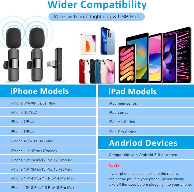MAYBESTA Wireless Lavalier Microphone for iPhone, iPad, Android - Bluetooth Lapel Phone Mic for Video Recording - Mini Clip on Microphones for YouTube Podcast Interview(Black)