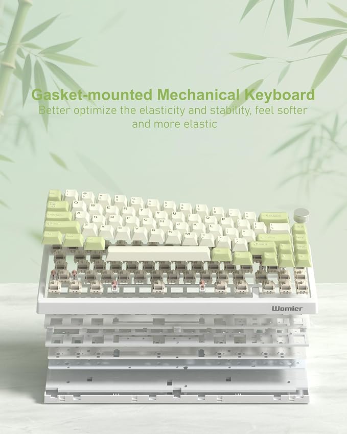 Womier 60% Gaming Mechanical Keyboard Green QMK/VIA Creamy Keyboard Wired, Hot Swappable Gasket Mount RGB Key Board & PBT Keycaps(VK66 PRO)