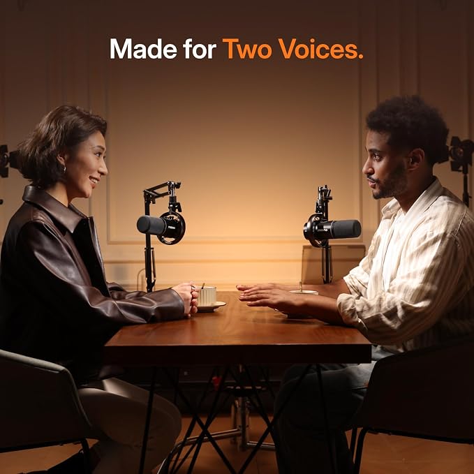 MAONO PD200W Hybrid Wireless Podcast Equipment Bundle for 2, Dynamic XLR USB Microphone Kit with 2 Boom Arm, Software, Noise Cancellation, for Co-hosted Podcast, Vocal Recording, Content Creation