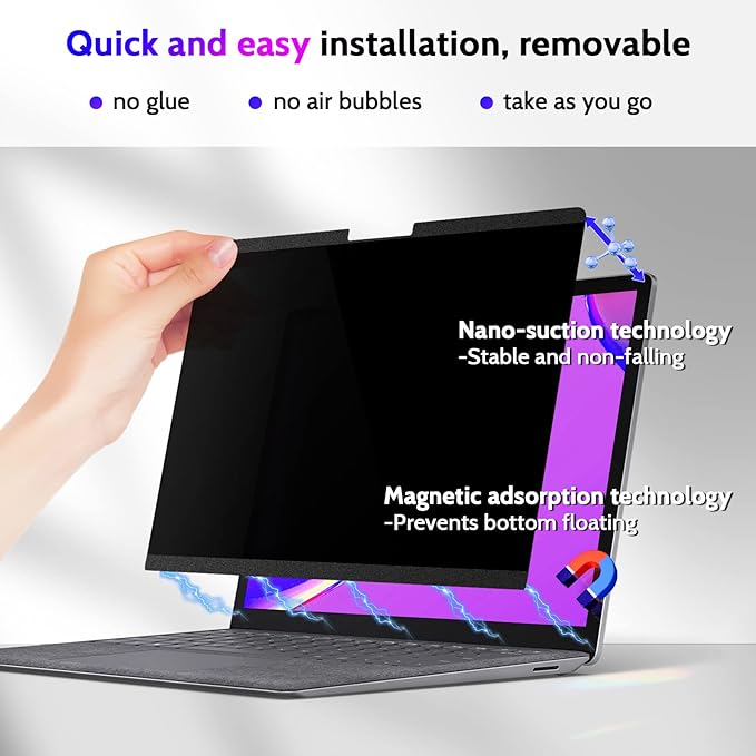 Peslv Magnetic Privacy Screen Surface Laptop 6/5/4/3/2/1 15 Inch, Removable Anti Blue Light Glare Filter, Black Security Private Apy Block Protector