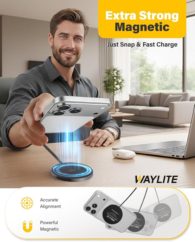 25W Magnetic Wireless Charger, 10FT Fast Charging Pad Qi2.2 Wireless Charge for iPhone 17 16 /AirPods3/2/Pro/for Galaxy S26 Ultra/Pixel 10 Series, Portable Charger for Desk& Travel(1Pack,Black)
