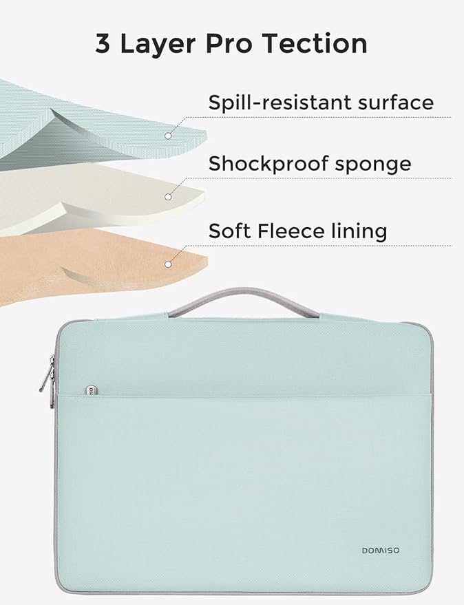 DOMISO Laptop Case Sleeve Protective Cover Compatible with MacBook Air 13 M4 M3 M2,MacBook Pro M2 M1,iPad Air/Pro,13 inch Dell,Lenovo, HP,Asus,Waterproof Computer Cases Bag with Handle,Mint Green