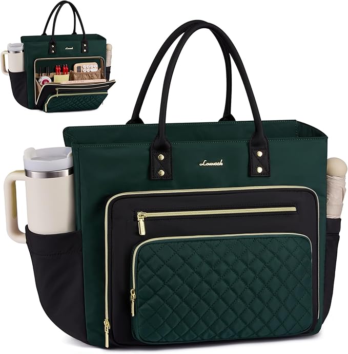 LOVEVOOK Laptop Tote Bag for Women With Large Cup Holder, Work Bags Teacher Nurse Computer Bag, 15.6 Inch Professional Briefcase Business Travel Large Purses Handbag, Diaper Bag With Multi-Pockets