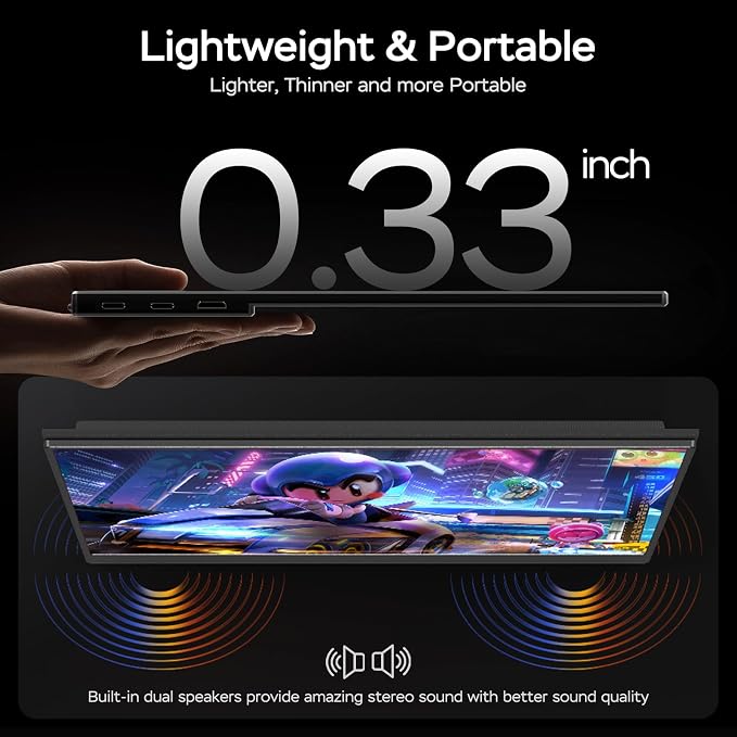Yxk Portable Monitor 17.3 Inch 1080P 144Hz IPS HDR Ultra-Slim Travel Monitor with Dual Speakers USB-C HDMI Second Screen for Laptop PC Mac Phone Xbox PS4/5 Switch, VESA Kickstand with Cover Stand
