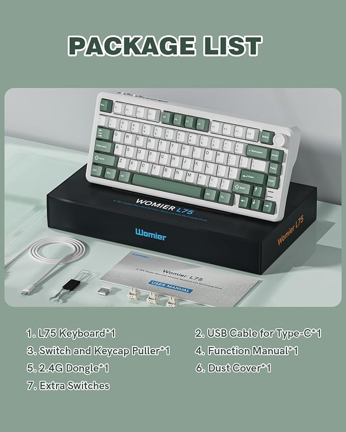 L75 75% Mechanical Keyboard, Wireless Gaming Keyboard with Multifunction Knob, Creamy Gasket Structure, Hot Swap, RGB Backlight, PBT Keycap, Custom Driver, Compact Layout for Win/Mac/PC