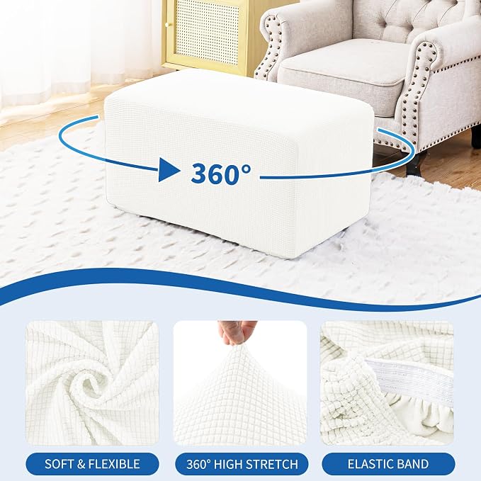 Ottoman Covers Ottoman Slipcovers Folding Storage Stool Washable Furniture Protector,Elastic Foot Stool Foot Rest Protector for Living Room Bedroom,Small,White