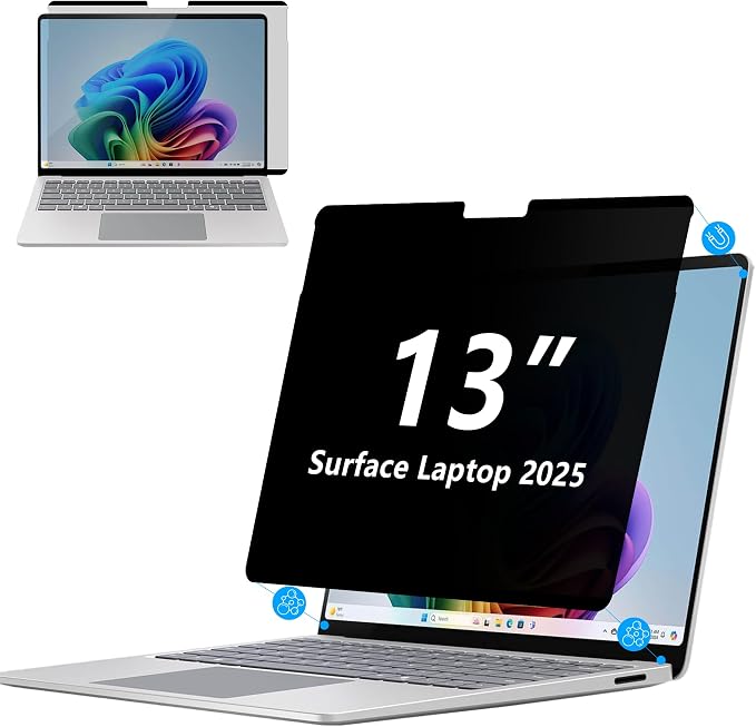 Adeway Magnetic Privacy Screen for Surface Laptop 13 inch (2025), Anti-Glare, 30° Side View Protection, Washable & Reusable Privacy Filter, Bubble-Free Installation