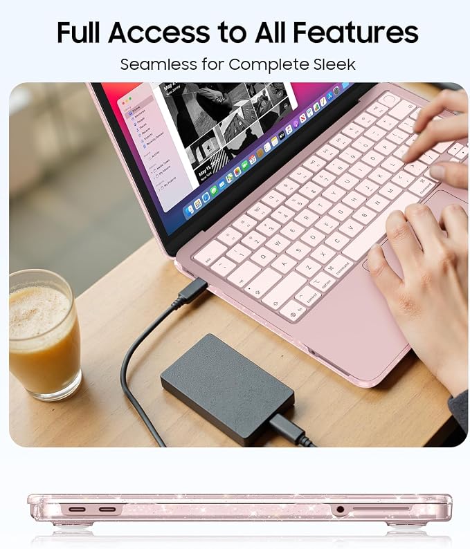Fintie Compatible with MacBook Neo 13 Inch Case 2026 Model A3404 with A18 Pro Chip, Ultra-Thin Scratch Resistant Protective Hard Shell Cover with Keyboard Skin & Screen Protector (Glitter Blush)