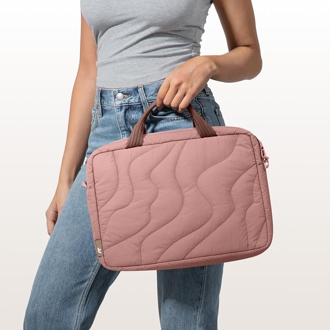tomtoc 13-14 Inch Protective Puffy Laptop Carrying Bag for Women, Lightweight Laptop Briefcase Fits 13-inch Macbook Air M5 2026 & Neo A18, 14" MacBook Pro, Work Bag Case Handbag with Organized Storage
