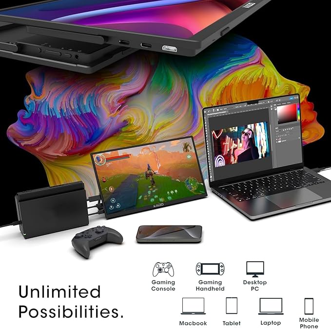 Kado Dual Portable Monitor Setup - 2-Pack 15.6'' FHD 1080p Triple Monitor Extender for Laptop and Desktop PC, USB-C HDMI Gaming Office Ultra-Slim IPS Display, 180° Kickstand Built-in Speakers