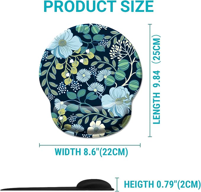 Hancynir Floral Flower Mouse Pad with Wrist Rest, Ergonomic Cute Gel Mousepad Wrist Support, Computer Gaming Mouse Pad with Pain Relief Non-Slip PU Base for Desk Accessories Home Office Decor Supplies