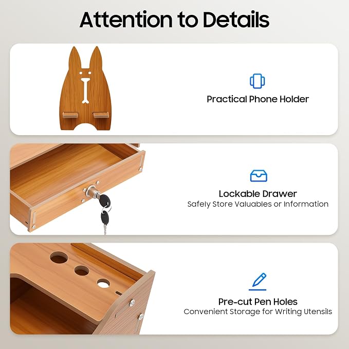 Wooden Monitor Stand for Desk, Monitor Riser Computer Stand Desktop Storage Stand for Computer Monitor Stand with Drawer and Lock Laptop Desktop Organizer for Home Office 19" x 7.9"