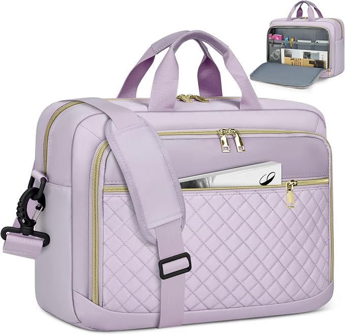 NEWHEY Laptop Bag 17.3 Inch Laptop Briefcase for Women Men Waterproof Shoulder Messenger Bag Padded Carry On Laptop Case Large College Computer Bag Professional Business Office Work Bag, Grey Purple