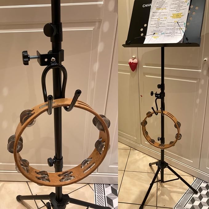 Pmsanzay Mic Microphone Stand Tambourine Hanger, Headphone Headset Holder Clip Stand, Easy to fit on Music or Microphone Stand for Tambourine, Cowbell, Headphones - Keep Tambourine Within Reach.