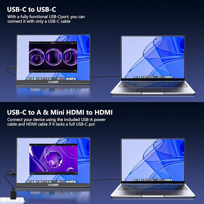 WUAWE 16 Inch Portable Gaming Monitor 1920x1200P FHD | 60hz Refresh Rate & HDR for PS5/Switch | Ultra-Thin 0.3" Built-in Speakers, Eye Care | Plug&Play for Laptop/Mac/Phone | Student Gift(Blue)