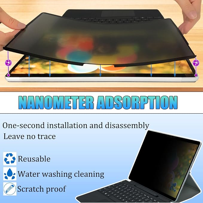 Privacy Screen Protector for Microsoft Surface Pro 12 - Nano-Suction Removable Anti-Spy Filter, Blue Light Blocking, Ultra-Thin Design