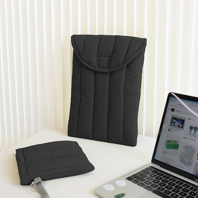 Puffy Laptop Sleeve Set 13-14 Inch Black, Protective Carrying Case for Men and Women, Cute Case Bag Compatible with 13 and 14 Inch Laptops, for MacBook Air M2, Asus/Dell Xps in Cover